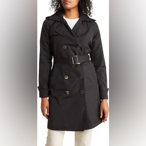 Michael Kors Belted Water Resistant
Trench Coat with Removable Hood. Black. Smal - Picture 4 of 5